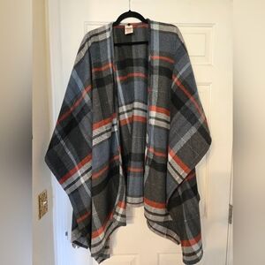 Merona Gray and Orange Plaid Poncho